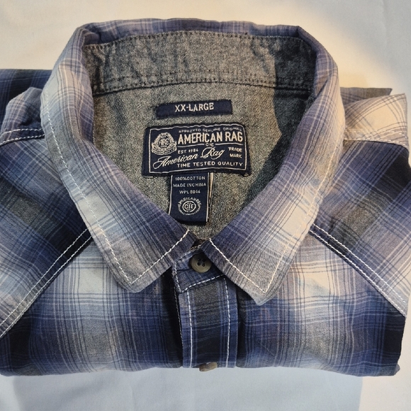 American Rag Men's XXL Long Sleeve Button Down Plaid Shirt - Blue and White - Picture 11 of 15